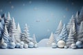 Winter background designed in an origami style, featuring a serene landscape adorned with intricate white and blue origami winter