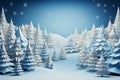 Winter background designed in an origami style, featuring a serene landscape adorned with intricate white and blue origami winter