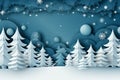 Winter background designed in an origami style, featuring a serene landscape adorned with intricate white and blue origami winter