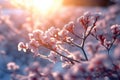 Winter background with flowers covered snow crystals glittering in sunlight. Generative AI Royalty Free Stock Photo