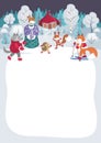 Winter background with forest animals