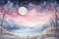 Winter background with full moon Royalty Free Stock Photo