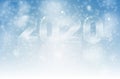 Winter background with glassy shiny transparent numbers 2020