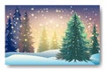 Winter background landscape with fir trees and pines in snow. Coniferous forest, night, sky, stars. Christmas Decoration Royalty Free Stock Photo