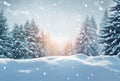 Merry Christmas and happy New Year greeting card with copy-space. Christmas landscape with snow and fir tree Royalty Free Stock Photo