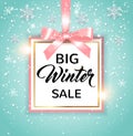 Winter background with pink bow Royalty Free Stock Photo