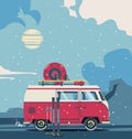 Winter background retro travel van Royalty Free Stock Photo