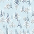 Winter Background,Seamless pattern pine tree covering with snow on blue background,Cute winter cartooon repeat pattern background Royalty Free Stock Photo