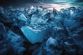 Winter Background With Shards Of Blue Ice And Piles Of Ice On The Ocean. Generative AI