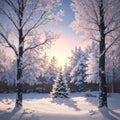 Winter Background with snow branches tree leaves and snowflakes on background Holiday Christmas greeting card made