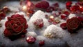 Winter Background With Snow Covered Roses, Gold Dust and Jewels