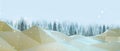 Winter background of snow and Lowpoly Landscape Mountain on blue with copy space.poster, greeting