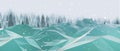 Winter background of snow and Lowpoly Landscape Mountain on blue -Green background with copy space.poster,