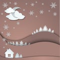 Winter background of snowflakes trees house stickers Royalty Free Stock Photo