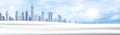 Winter Background Snowy City Landscape Horizontal Banner Snow White Buildings Blue Sky Christmas Concept Royalty Free Stock Photo