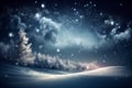 Winter background, sparkling falling snow against a dark blue sky and white snowdrifts . Royalty Free Stock Photo