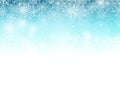 Winter Background with Various Cold Blue Snowflakes