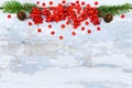 Winter Background - White Snowy Wooden Texture with Red Berry Royalty Free Stock Photo