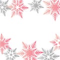 Winter banner colorful pastel pink gray snowflakes place for tex