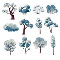 Winter bare tree watercolor paintings isolated icons