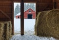 Winter barn with open door Royalty Free Stock Photo