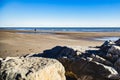 winter beaches panorama, lonely walk near the shore.