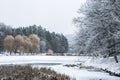 Winter beautiful day in park near frozen lake Royalty Free Stock Photo