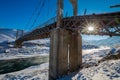 Winter. Beautiful old bridge. Sun Royalty Free Stock Photo
