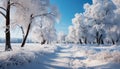 Winter beauty snow covered tree in tranquil forest, frozen landscape generated by AI Royalty Free Stock Photo