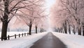 Winter beauty, snow covered trees in a tranquil forest generated by AI
