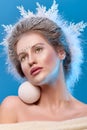 Winter Beauty Woman. Beautiful Fashion Model Girl with Snow Hair style and Make up. Holiday Makeup and Manicure. Winter Queen with Royalty Free Stock Photo