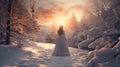 Winter Beauty: Woman In White Dress In Snowdrift Art Pictures Hd