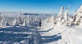 Winter bellow Lysa hora hill in Moravskoslezske Beskydy mountains in Czech republic