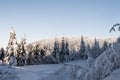 Winter bellow Lysa hora hill in Moravskoslezske Beskydy mountains in Czech republic