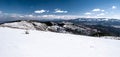 Winter Beskids mountains panorama from Magurka Wislanska hill in Poland