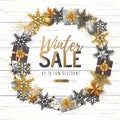 Winter big sale typography poster with snowflake wreath. Winter concept Royalty Free Stock Photo