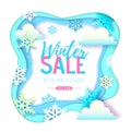 Winter big sale typography poster with snowflakes and clouds. Cut out paper art style design Royalty Free Stock Photo