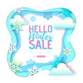 Winter big sale typography poster with snowflakes and clouds. Cut out paper art style design Royalty Free Stock Photo