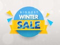 Winter Biggest Sale Poster Design With Triangle Elements Against Gray Bokeh Rays