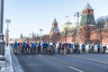 Winter bike ride in Moscow on the Kremlin embankment,
