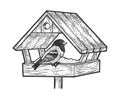 Winter bird feeder sketch vector illustration