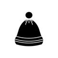 Winter black hat icon. Headwear with pompon. Simple style. Isolated vector