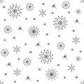 Winter black and white background with snowflakes