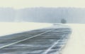 Winter. Blizzard snowstorm winter road of a snowy landscape. On the road there are no car Royalty Free Stock Photo
