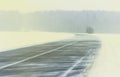 Winter. Blizzard snowstorm winter road of a snowy landscape. On the road there are no car Royalty Free Stock Photo