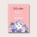 Winter bloom poster design with flowers and foliages watercolor illustration