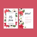 Winter bloom wedding card design with various florals watercolor illustration