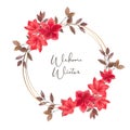 Winter bloom wreath design with orange lilies watercolor illustration