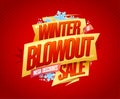 Winter blowout sale, mega discounts, vector web banner or flyer design mockup