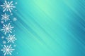 Winter blue aquamarine azur turquoise saturated bright gradient background with random snowflakes sideways and with diagonal light